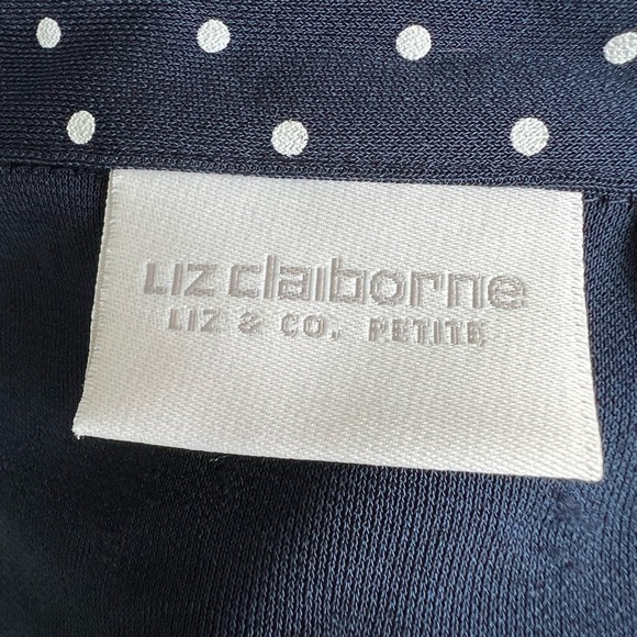 Liz Claiborne petite navy blue button down blouse with white dots - Picture 7 of 8